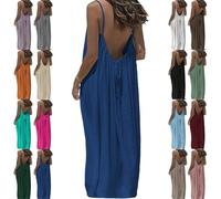 Women Backless Cami Dress,Casual Dresses for Women Sleeveless Backless Cami Dress for Summer Vacation (Blue,L)