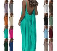 Women Backless Cami Dress,Casual Dresses for Women Sleeveless Backless Cami Dress for Summer Vacation (Bright Green,5XL)