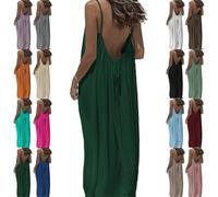 Women Backless Cami Dress,Casual Dresses for Women Sleeveless Backless Cami Dress for Summer Vacation (Green,XXL)