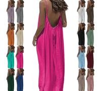 Women Backless Cami Dress,Casual Dresses for Women Sleeveless Backless Cami Dress for Summer Vacation (Pink,XL)