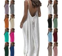 Women Backless Cami Dress,Casual Dresses for Women Sleeveless Backless Cami Dress for Summer Vacation (White,L)