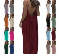 Women Backless Cami Dress,Casual Dresses for Women Sleeveless Backless Cami Dress for Summer Vacation (Red,5XL)