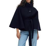 Women Batwing Sleeve Ponchos Pea Coat Wool Bland Stand Collar Jacket Autumn And Winter Fashion Solid Color Cloak Cropped Overcoat(Navy,L)