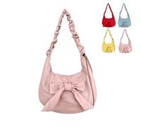 Women Bowknot Shoulder Bag Bow Mini Underarm Cute Pleated Crossbody Slouchy Bag for Daily Commuting Shopping Handbag (Pink)