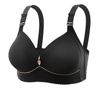 Women Bra Without Steel Ring Comfortable Breathable Ruffle Lingerie Non Thin Cup Smooth Text, Pink, D(Black,D)