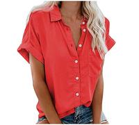 Women Button Shirts Short Sleeve Pocket Blouse Summer Top Casual Shirt Basic Blouses Elegant Tshirt Clothing C-43