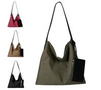 Women Canvas Shoulder Bag, Large Capacity Slouchy Retro Handbags with Mini Purse, Fashion Relaxed Hobo Casual Underarm Bag