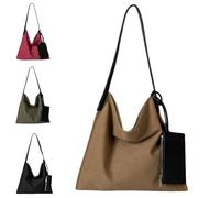 Women Canvas Shoulder Bag, Large Capacity Slouchy Retro Handbags with Mini Purse, Fashion Relaxed Hobo Casual Underarm Bag
