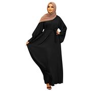 Women Casual Clothing Solid Muslim Flare Sleeves Abaya Islamic Elegant Dresses(Black,M)