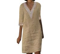 Women' Casual Half Mini V-Neck Short Dresses for Women 2026(Khaki,L)