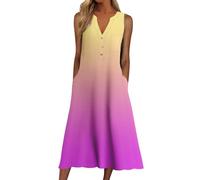 Women' Casual Loose Sleeveless Button Down Dress Gradient Printed Pockets for Women(Hot Pink,M)
