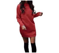Women Casual Winter Dress Fashion Round Neck Long Sleeve Thick Velvet Skirt(Red,XXL)