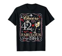 Women Cheers To 42 Fabulous Since 1984 42nd Birthday Queen Camiseta