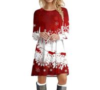 Women' Christmas Swing Mini Dress Casual with Print(White,XXL)