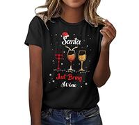 Women Christmas Tops Graphic Print Sweatshirt Xmas Top Santa T Shirts Round Neck Blouse Long Sleeve Baggy Pullover Autumn Clothes Classic Shirts E-01 (Black, XL)
