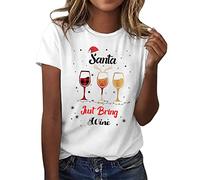 Women Christmas Tops Graphic Print Sweatshirt Xmas Top Santa T Shirts Round Neck Blouse Long Sleeve Baggy Pullover Autumn Clothes Classic Shirts E-01 (White, M)