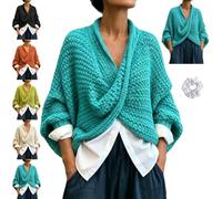 Women Chunky Knit Crossover Wrap Pullover, Batwing Sleeve V-Neck Poncho Top | our cable knit sweater women comes with a trendy deep v neck and special twisted front soft & cozy chunky sweater