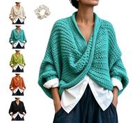 Women Chunky Knit Crossover Wrap Pullover Batwing Sleeve Vneck Boho Sweater | Women Oversized Crossover Wrap Pullover Sweater,Long Sleeve Deep V Neck Loose Fit Knit Top for Autumn Winter Daily Outfit