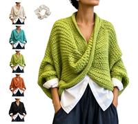 Women Chunky Knit Crossover Wrap Pullover Batwing Sleeve Vneck Boho Sweater | Women Oversized Crossover Wrap Pullover Sweater,Long Sleeve Deep V Neck Loose Fit Knit Top for Autumn Winter Daily Outfit