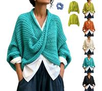 Women Chunky Knit Crossover Wrap Sweater,Batwing Sleeve V-Neck Pullover | Women Oversized Crossover Wrap Pullover Sweater,Long Sleeve Deep V Neck Knit Top Boho Knit Top for Fall and Winter