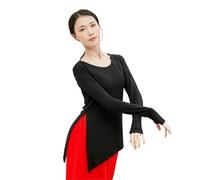 Women Classical Dance Latin Solid Color Modern Exercise Clothe Tops Practice Wear Ballroom Clothes Elegant Competition Top(Black Long Sleeve,S)