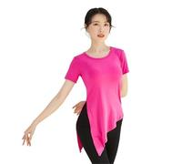 Women Classical Dance Latin Solid Color Modern Exercise Clothe Tops Practice Wear Ballroom Clothes Elegant Competition Top(Rosered Shortsleeve,XXXL)