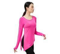 Women Classical Dance Latin Solid Color Modern Exercise Clothe Tops Practice Wear Ballroom Clothes Elegant Competition Top(Rose Red Long Sleeve,XL)