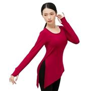 Women Classical Dance Latin Solid Color Modern Exercise Clothe Tops Practice Wear Ballroom Clothes Elegant Competition Top(Red,XXXL)