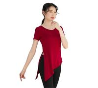 Women Classical Dance Latin Solid Color Modern Exercise Clothe Tops Practice Wear Ballroom Clothes Elegant Competition Top(Red 2,4XL)