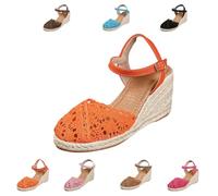 Women Closed Toe Espadrille Wedge Sandals Platform Ankle Strap Summer Casual Comfortable Low Heel Shoes for Beach Vacation Wedding Office (Orange,43)