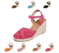 Women Closed Toe Espadrille Wedge Sandals Platform Ankle Strap Summer Casual Comfortable Low Heel Shoes for Beach Vacation Wedding Office (Red,37)
