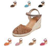 Women Closed Toe Espadrille Wedge Sandals Platform Ankle Strap Summer Casual Comfortable Low Heel Shoes for Beach Vacation Wedding Office (Khaki,37)
