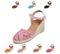 Women Closed Toe Espadrille Wedge Sandals Platform Ankle Strap Summer Casual Comfortable Low Heel Shoes for Beach Vacation Wedding Office (Pink,42)