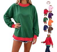 Women Color Block Polka Dot Patchwork Sweatshirt,Casual Mock Neck Pullover