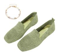 Women Comfortable Arch Support Non-Slip Flat Shoes, Plus Size Womens Lightweight Breathable Knit Square Toe Flats, Ladies Comfort Slip Ons Orthopaedic Walking Shoes (39,Green)