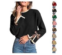 Women Crew Neck Sweater Leopard Bow Split Cuff Knit Pullover Color Block | Womens Knitted Sweater Crew Neck,Loose Long Sleeve Fit,Drop Shoulder,Soft Knit Pullover,Fall Outfits