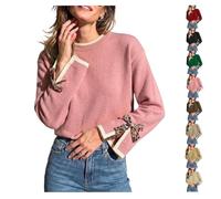 Women Crew Neck Sweater Leopard Bow Split Cuff Knit Pullover Color Block | Womens Knitted Sweater Crew Neck,Loose Long Sleeve Fit,Drop Shoulder,Soft Knit Pullover,Fall Outfits