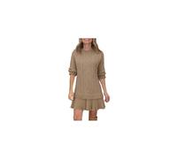 Women Crewneck Cable Knit Sweater Mini Dress, Cableknit Sweater Dress with Pleated Skirt, Fall Winter Outfits(Khaki,3XL)