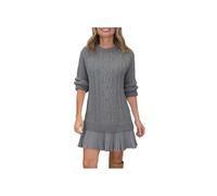 Women Crewneck Cable Knit Sweater Mini Dress, Cableknit Sweater Dress with Pleated Skirt, Fall Winter Outfits(Gray,L)