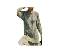 Women Crewneck Cable Knit Sweater Mini Dress, Cableknit Sweater Dress with Pleated Skirt, Fall Winter Outfits(Green,S)