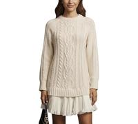 Women Crewneck Cable Knit Sweater Mini Dress, Knits Sweaters Pleated Mini Dress, Long Sleeve Pleated Minis Dresss (White,XXL)