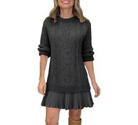 Women Crewneck Cable Knit Sweater Mini Dress, Women's Cable Knit Dress Double-Paneled (11XL,Black)