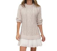 Women Crewneck Cable Knit Sweater Mini Dress, Womens Cable Knit Sweater Dress (Apricot,3XL)
