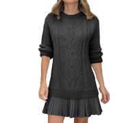 Women Crewneck Cable Knit Sweater Mini Dress, Womens Cable Knit Sweater Dress (Black,XL)