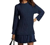 Women Crewneck Cable Knit Sweater Mini Dress, Womens Cable Knit Sweater Dress (Blue,3XL)