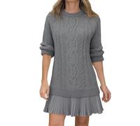 Women Crewneck Cable Knit Sweater Mini Dress, Womens Cable Knit Sweater Dress (Gray,XL)
