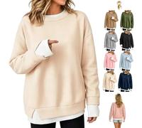 Women Crewneck Sweatshirts Fake Two Piece Layered Solid Fall Pullover Tops