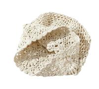 Women Crochet Hat - Handmade Floral Knit Beanie, Hollow Breathable Cap | Japanese Retro Skullcap, Soft Cotton Headband | Vintage Artistic Bucket Hat, Summer Beach Travel Spring Fashion Cloche