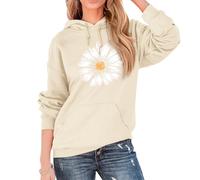 Women Daisy Graphic Hoodies Cute Flower Print Long Sleeve Pullover Drawstring Sweatshirt Loose Fit Pocket Top