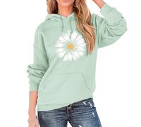 Women Daisy Graphic Hoodies Cute Flower Print Long Sleeve Pullover Drawstring Sweatshirt Loose Fit Pocket Top